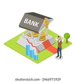 3D Isometric Flat Illustration of Finance Crisis, Bankruptcy and Lose Money. Item 3