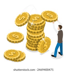 3D Isometric Flat Illustration of Finance Crisis, Bankruptcy and Lose Money. Item 2