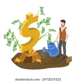 3D Isometric Flat Illustration of Finance Growth, Reaching Business Target. Item 2