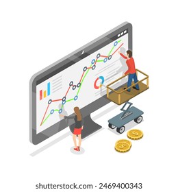 3D Isometric Flat Illustration of Financial Investment, Financial Analysis and Stock Market. Item 1