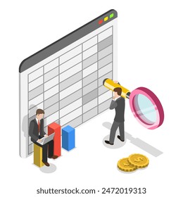 3D Isometric Flat Illustration of Financial Report, Budget Accounting or Statistics. Item 1