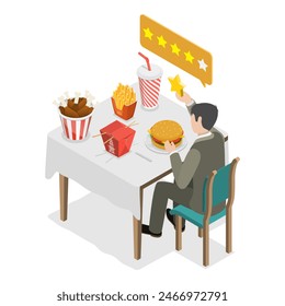 3D Isometric Flat Illustration of Food Blogging, Online Customer Reviews. Item 2