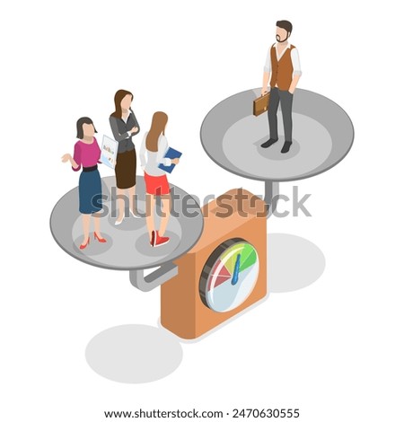 3D Isometric Flat Illustration of Gender Inequality, Sex Discrimination. Item 2
