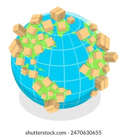3D Isometric Flat Illustration of Global Logistics , Transport, Shipping and Delivery. Item 3