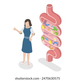 3D Isometric Flat Illustration of Good And Bad Gut Bacterias, Gut Flora, Digestive Tract Microorganisms. Item 2