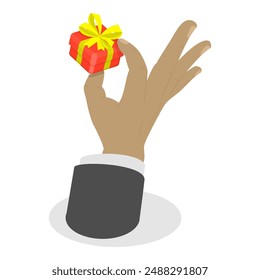 3D Isometric Flat Illustration of Hand Gesture Set, Human Hands Holding Different Objects. Item 5