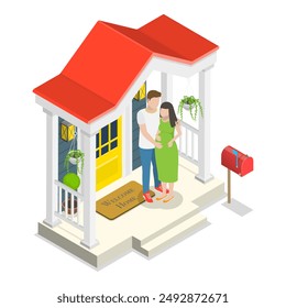 3D Isometric Flat Illustration of Happy Family Set, Playing and Enjoying Time Together. Item 1