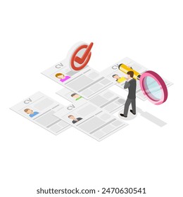 3D Isometric Flat Illustration of Hiring Process Set, HR Recruitment Scenes. Item 3