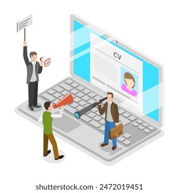 3D Isometric Flat Illustration of HR Recruitment, Looking for Talent. Item 3