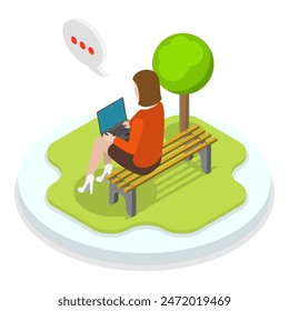 3D Isometric Flat Illustration of Hybrid Work, Remote Workplace and Distributed Team. Item 1