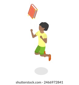 3D Isometric Flat Illustration of Jumping Happy Kids, Back to School. Item 5