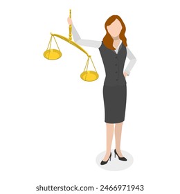 3D Isometric Flat Illustration of Law and Justice, Judge and Lawyer Characters. Item 2