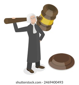 3D Isometric Flat Illustration of Law and Justice, Judge and Lawyer Characters. Item 1