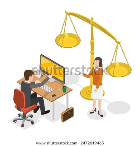 3D Isometric Flat Illustration of Law And Justice, Legal Advice and Attorney Service. Item 3