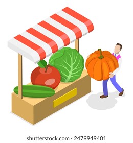 3D Isometric Flat Illustration of Local Food, Fresh Organic Fruites and Vegetables. Item 2