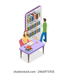 3D Isometric Flat Illustration of Online Library, E-learting and Digital Education. Item 3