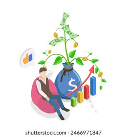 Ilustración Plana Isométrica 3D De Ingresos Pasivos Y Libertad Financiera, Gestión Exitosa Del Dinero. Tema 2