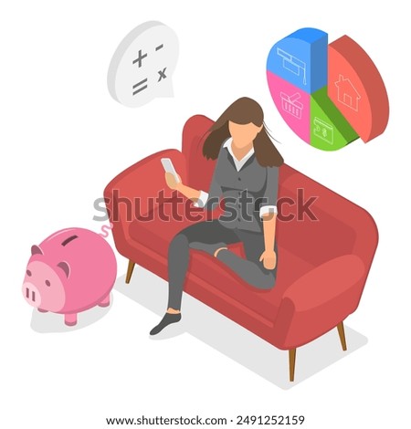 3D Isometric Flat Illustration of Personal Home Finance, Budget Planning. Item 1