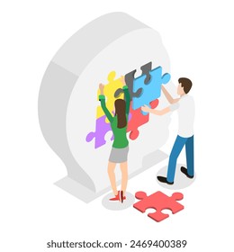 3D Isometric Flat Illustration of Psychology And Mental Health, Therapy and Counselling Services. Item 2