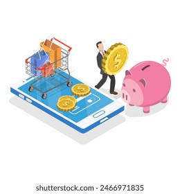 3D Isometric Flat Illustration of Refund And Reversal Transaction, Cashback and Financial Savings. Item 3