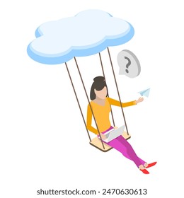 Ilustración plana isométrica 3D de colaboración en Equipo remoto, oficina en la nube y trabajo a distancia. Tema 1