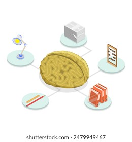3D Isometric Flat Illustration of RPA Vs Manual Labor, Robotic Process Automation. Item 1