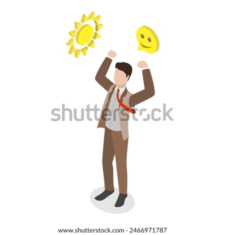 3D Isometric Flat Illustration of Sad And Happy Mood, Depressed and Desperate VS Cheerful and Hopeful person. Item 1