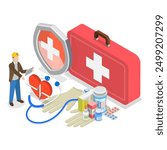 3D Isometric Flat Illustration of Safety Work, HSE - Health Safety Environment. Item 1