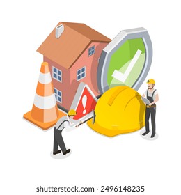 3D Isometric Flat Illustration of Safety Work, HSE - Health Safety Environment. Item 2