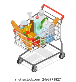 3D Isometric Flat Illustration of Shopping Bags, Different Grocery Sets. Item 4