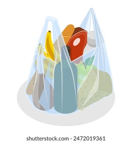 3D Isometric Flat Illustration of Shopping Bags, Different Grocery Sets. Item 2