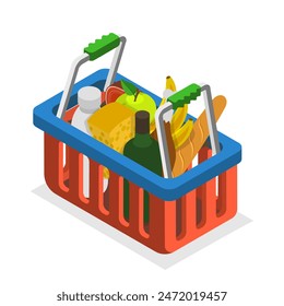 3D Isometric Flat Illustration of Shopping Bags, Different Grocery Sets. Item 5