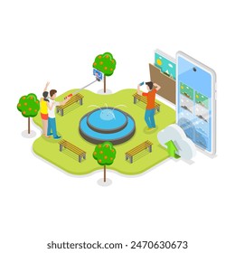 3D Isometric Flat Illustration of Smartphone Vs Camera, Photography Competition. Item 1