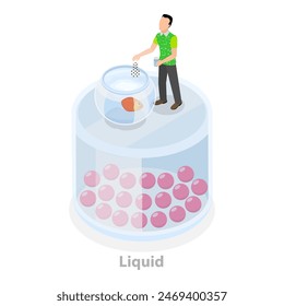 3D Isometric Flat Illustration of State Of Matter, Solid, Liquid and Gas. Item 3