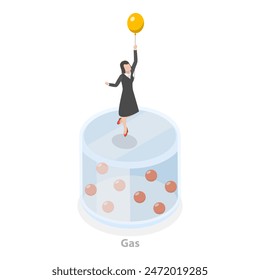 Ilustración plana isométrica 3D del estado de la materia, sólido, líquido y gas. Tema 2