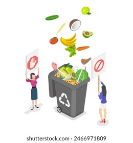Ilustración plana isométrica 3D de sostenibilidad de gestión de residuos, estilo de vida orgánico y ecológico. Tema 3