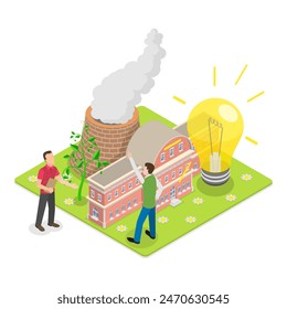 Ilustración plana isométrica 3D de sostenibilidad, energía ecológica verde. Tema 1