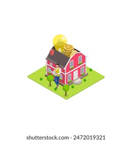Ilustración plana isométrica 3D de sostenibilidad, energía ecológica verde. Tema 2