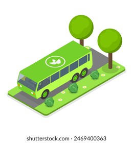 3D Isometric Flat Illustration of Sustainable Transportation, Green Eco Vehicles. Item 1