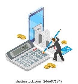 3D Isometric Flat Illustration of Tax Calcualtion Report, Online Declaration Filing. Item 3