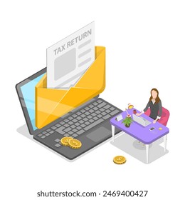 3D Isometric Flat Illustration of Tax Calcualtion Report, Online Declaration Filing. Item 2