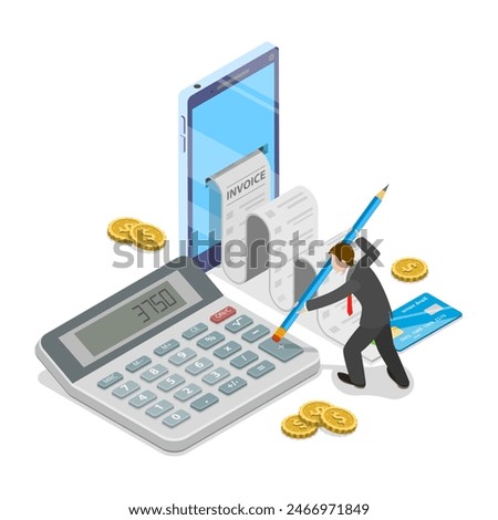 3D Isometric Flat Illustration of Tax Calcualtion Report, Online Declaration Filing. Item 3