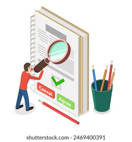 3D Isometric Flat Illustration of Terms And Conditions, User Manual Guide Book. Item 1