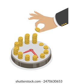 3D Isometric Flat Illustration of Time Is Money, Finanical Management and Planning. Item 1