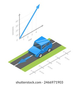 3D Isometric Flat Illustration of Uniform And Non-uniform Motion, Educational Visual Comparison. Item 2