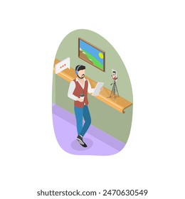 3D Isometric Flat Illustration of Video Blogger, Social Media Influencer. Item 1