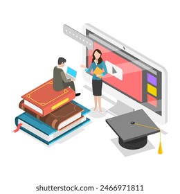 3D Isometric Flat Illustration of Virtual Learning, Education and Acquiring Knowledge. Item 2