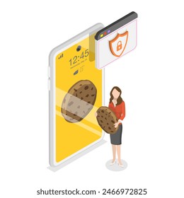 3D Isometric Flat Illustration of Web Cookie , Policy of Personal Information Tracking. Item 3