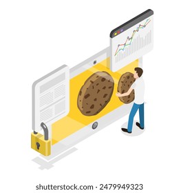 3D Isometric Flat Illustration of Web Cookie , Policy of Personal Information Tracking. Item 2