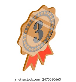 3D Isometrische flache Illustration des Gewinner Rosette Set, 1., 2. und 3. Medaille. Punkt 1